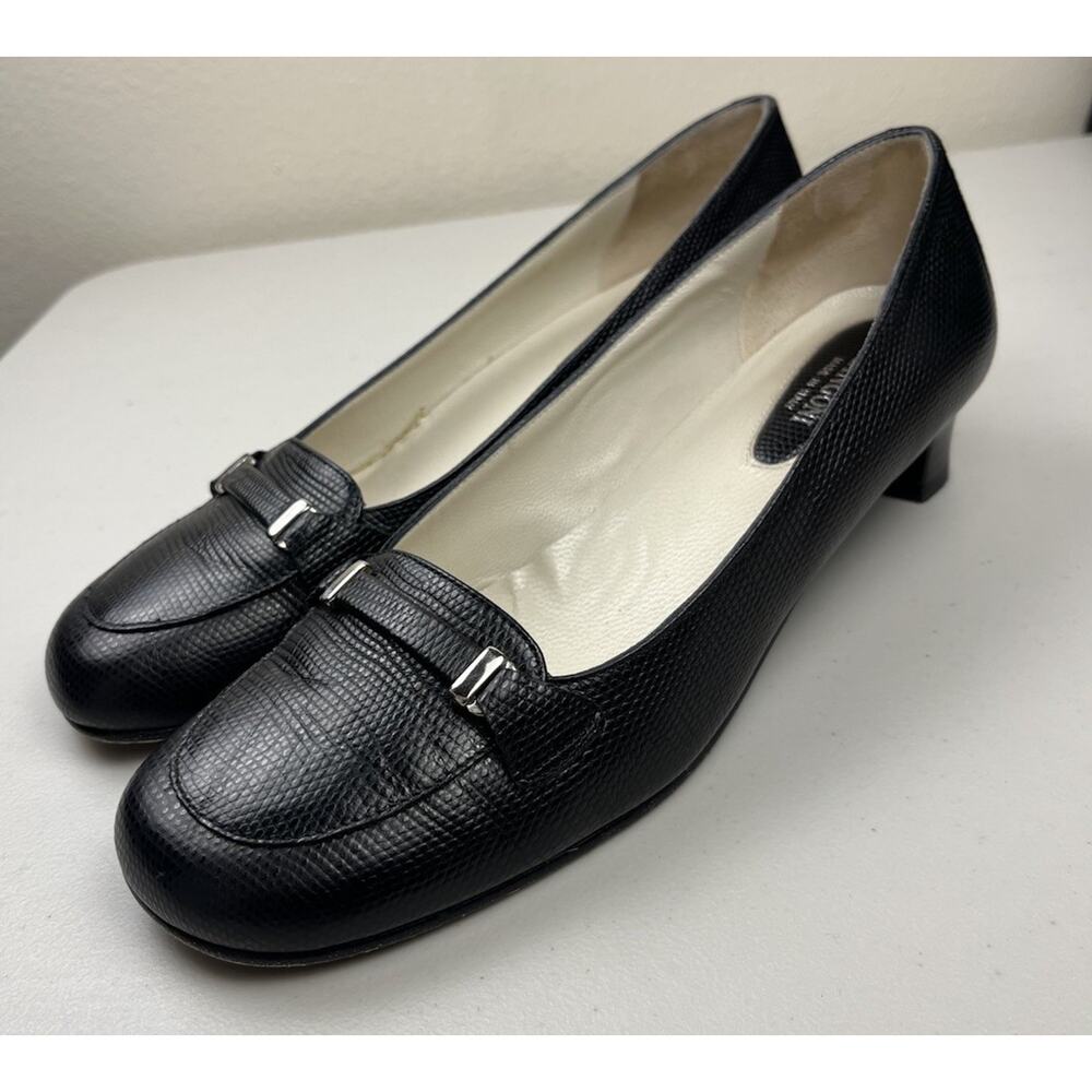 Rangoni Firenze Black Lizard Embossed Leather Loafer Pump Sz 8.5B Made Italy
